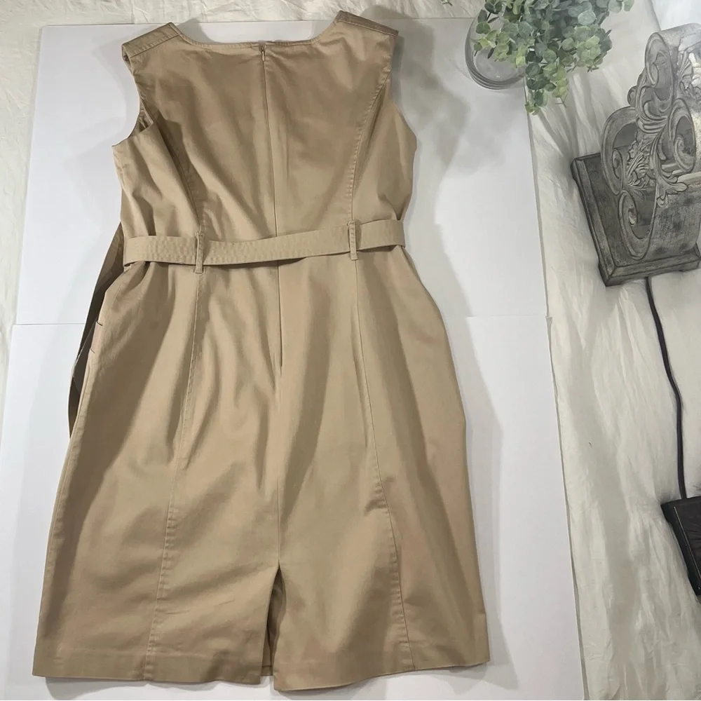Ellen Tracy Khaki Pencil Belted Sleeveless Work Dress Women’s Size 16 - Picture 4 of 16